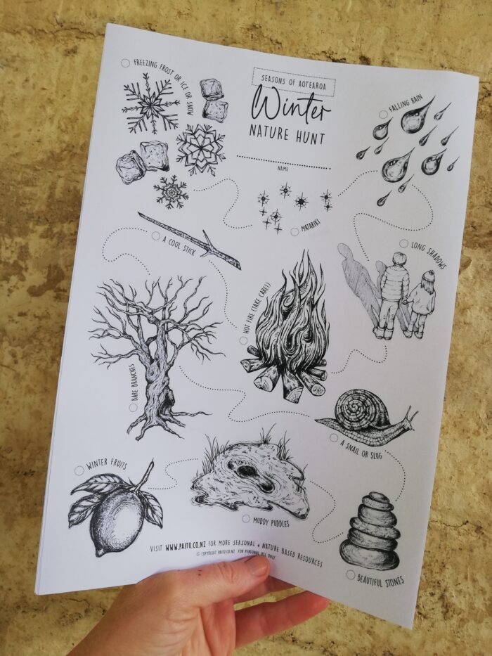 Winter Nature Hunt print colouring page